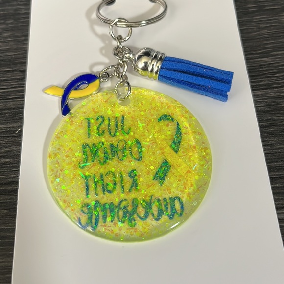 Hand crafted yellow and blue Down Syndrome awareness keychain - Picture 3 of 3